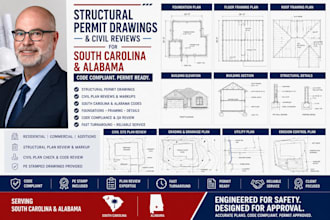 prepare structural permit drawings and civil reviews for south carolina and alab