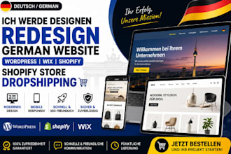 design redesign german wordpress website wix shopify store deutsch dropshipping
