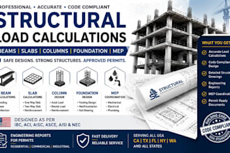 do structural load calculations for beams, slabs, columns, and foundation, mep