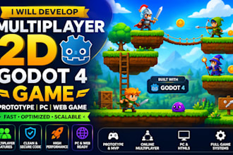 develop multiplayer 2d godot game prototype game for pc, web game using godot 4