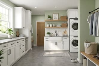 do realistic 3d laundry room, bathroom, and utility room interior design