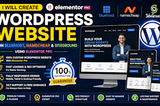 create wordpress website on bluehost, namecheap, siteground elementor pro