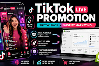 promote your tiktok live stream, tiktok shop, and shopify store
