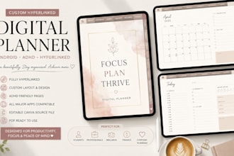 design  hyperlinked digital planner, android planner, adhd self care planner