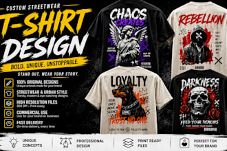 design custom streetwear t shirt, urban clothing graphic tee and apparel design