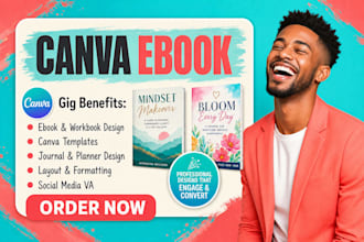 design editable canva ebook, workbook, canva template, social media VA