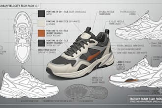 create a streetwear sneaker design and footwear tech pack