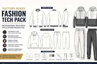 create factory ready fashion tech pack,clothing tech pack hoodies for production
