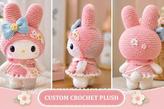 design custom crochet plush toy pattern, amigurumi, teddy bear anime plushie PDF