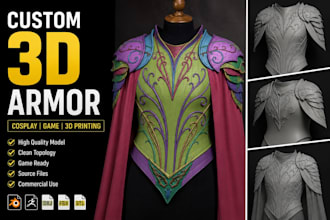 create custom 3d armor modeling for cosplay, games and 3d printing
