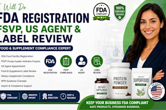 do fda registration, fsvp, US agent and food supplement label review
