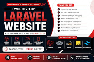 develop custom php laravel website, web app fix laravel bugs, codeigniter expert