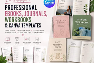 design modern ebooks, journals, workbooks and canva templates