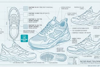 design a detailed footwear tech pack and sneaker specs sheet