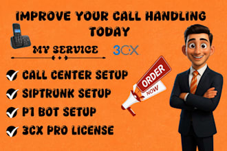 setup 3cx pbx,sip trunk,p1bot, and call center solution for inbound and outbound