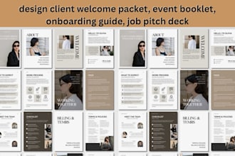 design client welcome packet, event booklet,   onboarding guide, job pitch deck