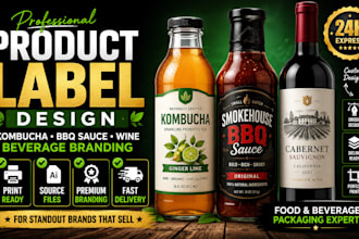 design kombucha bottle label beverage branding whine label BBQ sauce label
