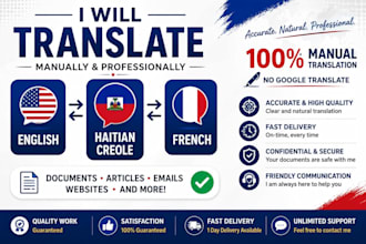 translate english to haitian creole and french manually