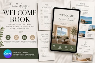 design canva vrbo airbnb welcome book house manual guidebook client onboarding