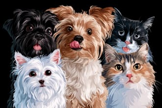 draw custom cartoon pet portraits of dogs cats or any pets