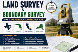 provide land survey, boundary survey for texas, florida california new york