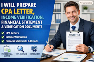 prepare CPA letter, income verification letter, financial statement verification