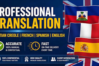 translate, edit, and transcribe haitian creole, english, french, spanish