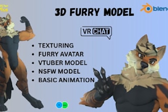 do realistic 3d furry model, vrchat avatar, nsfw vtuber model, animaze vrm