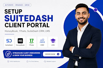 setup suitedash client onboarding portal, honeybook, 17hats, suitedash CRM, lms