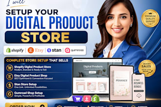 setup shopify digital product store etsy stan store and gumroad shop