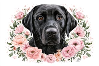 draw custom pet portrait in unique floral tattoo style