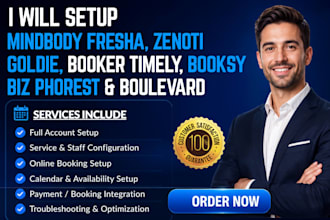 setup mindbody fresha zenoti goldie booker timely booksy biz phorest boulevard