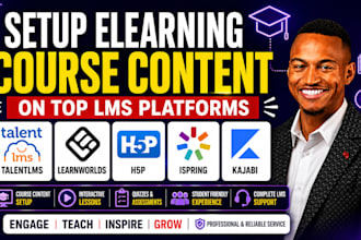 setup elearning course content on talentlms, learnworlds, h5p, ispring or kajabi