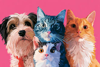 drawing custom pet portraits, cats, dogs, and other animals