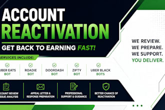 reactivate uber eats bot, roadie bot, doordash bot, zifty bot, uber black bots
