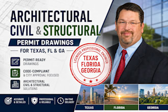 design architect, civil and structural building permit drawings for texas fl ga