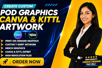 create custom pod design tshirt and pod graphics,  artwork using kittl and canva