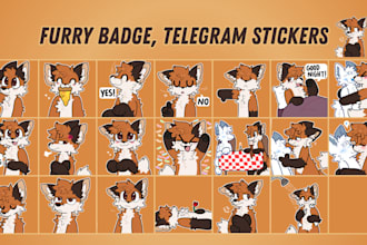 draw custom furry stickers, telegram stickers, furry badge, headshot, furry art