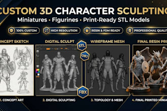 sculpt custom 3d characters, miniatures, figurines printable stl files