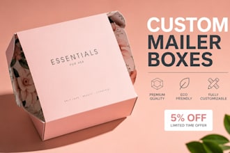 design premium e commerce mailer box packaging with 3d mockup