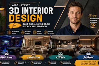 architect 3d interior design for game room, living room, kitchen and bedroom