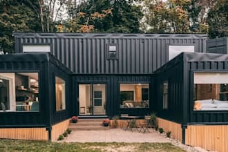 design shipping container home plans with 2d floor plan and 3d rendering