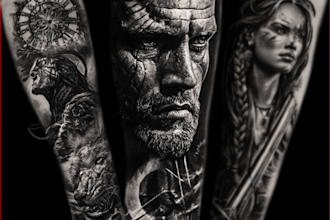 draw custom tattoo design realistic, full sleeve tattoo