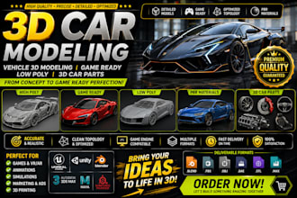 make 3d car models, vehicle 3d modeling, game ready, low poly and 3d car parts