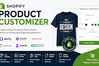 setup shopify product customizer qikify easify kickflip customily zepto infinite