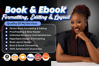 do ebook formatting, paperback formatting, amazon kdp editing, book proofreading