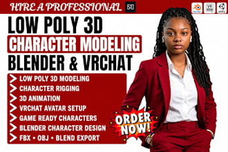 do low poly 3d charater modeling ringging animation in blender games vrchat