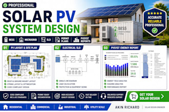design solar pv, bess and ess microgrid, sld, permit plans and pvsyst reports