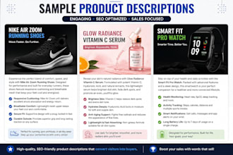 write SEO product descriptions for amazon shopify and daraz