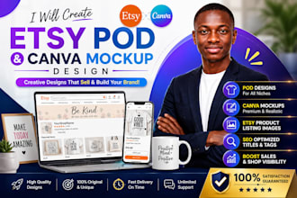 create professional etsy pod designs and canva mockups